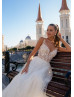 Beaded Ivory Tulle Lace V Back Boho Wedding Dress